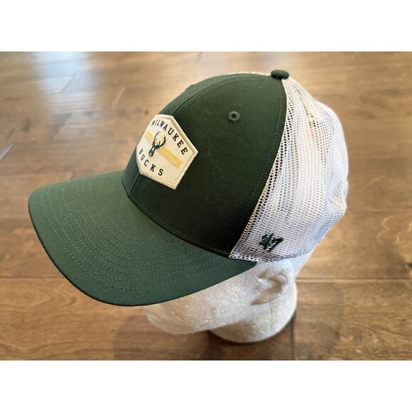 '47 Brand Green NBA Milwaukee Bucks Patch Adjustable SnapBack Trucker Hat NWT - Picture 3 of 8